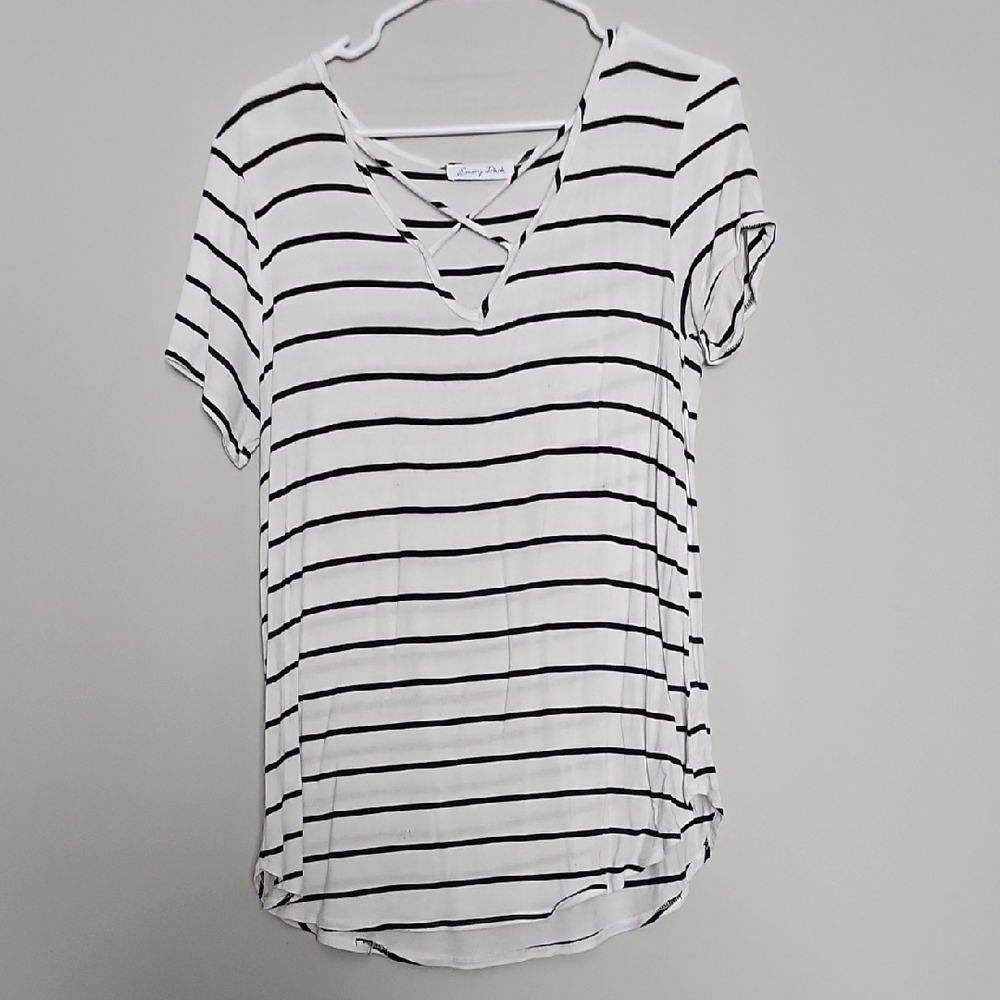 Emory Park Black and White Striped Short Sleeve Tee